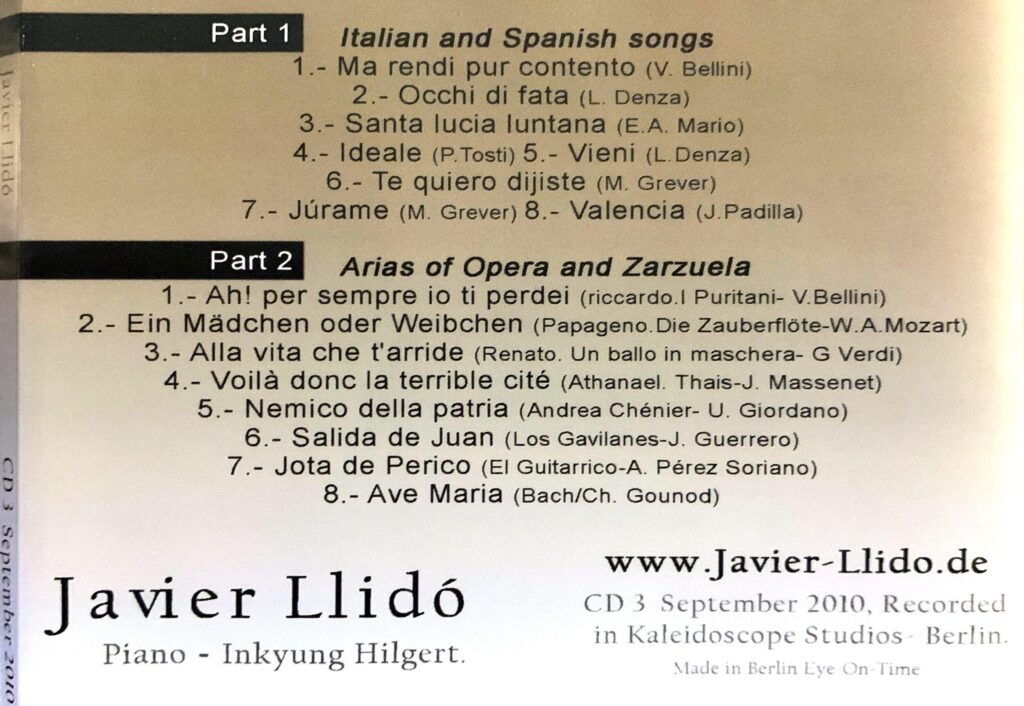 CD 3 - Part 1 - Italian and Spanish Songs, Part 2 - Arias of Opera and Zarzuela